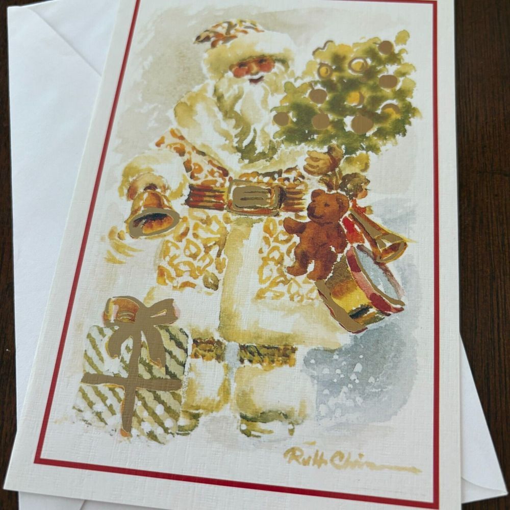 Merry Christmas Santa & Teddy Holiday Blessings & Wishes Folded Greetings Card